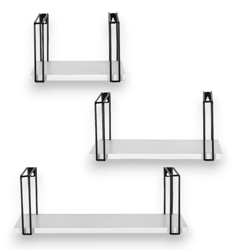 Coradoma Wandregal 3er Set Weiß - Hängeregal für Deko Wohnzimmer Modern 43/33/23cm | Gewürzregal Bücherregal Küchenregal | Schweberegal zur Dekoration Zimmer Aesthetic Wanddeko