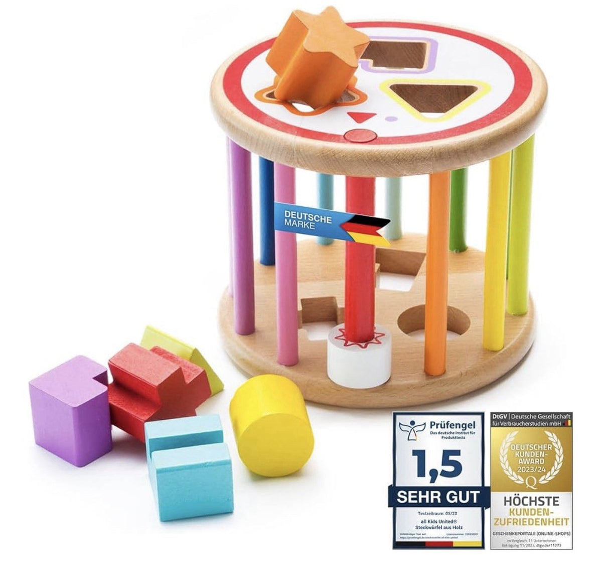 All Kids United Baby Lernspielzeug Sortierspiel Holzformen-Rollensortierwürfel 