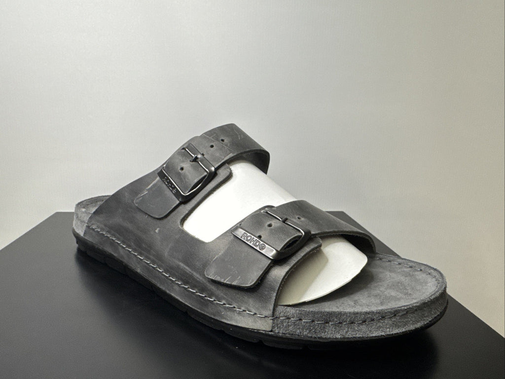 Rohde Herren Pantoletten Gr. 46 Leder Clogs Anthrazit 5918