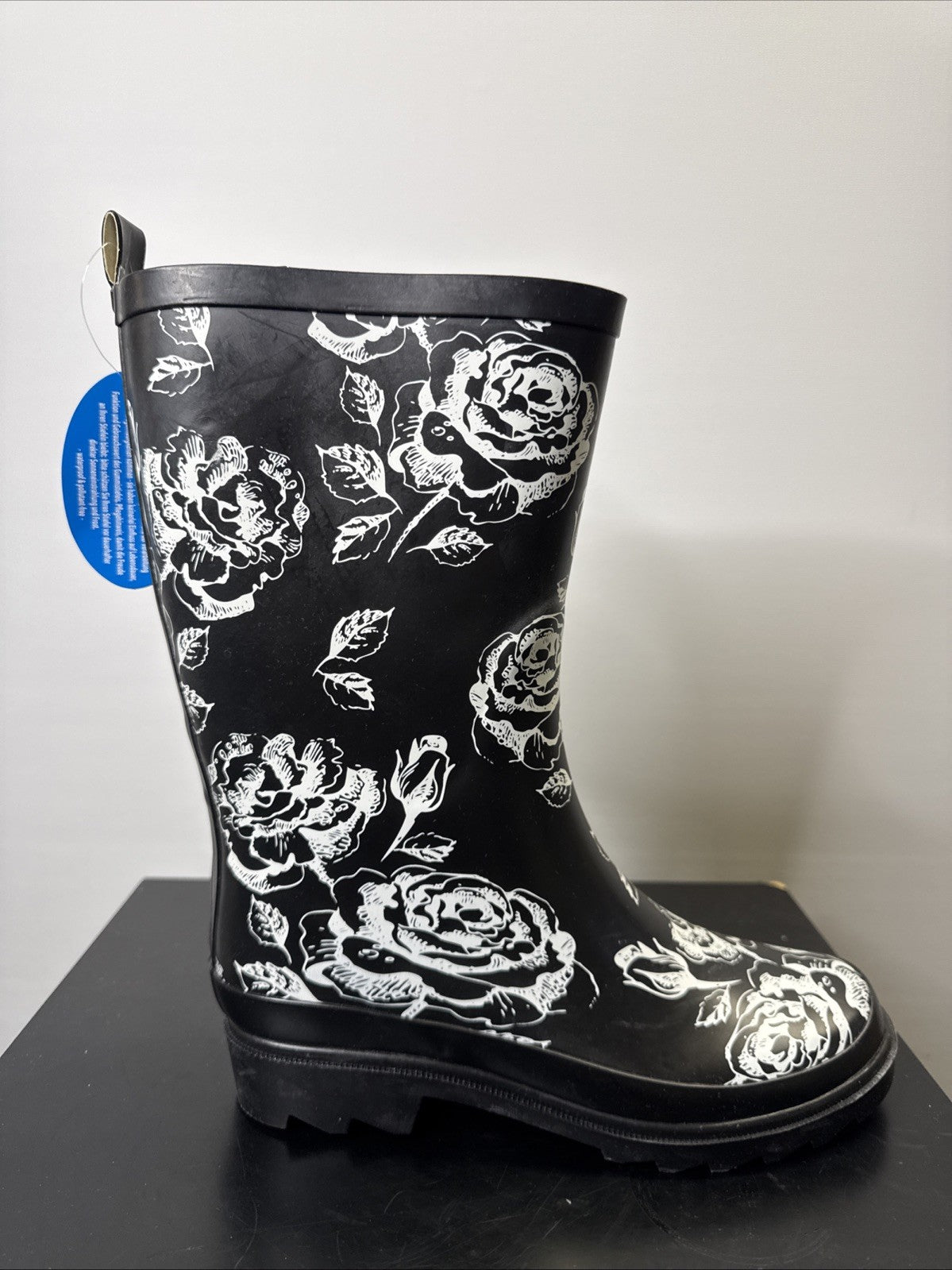 Black Roses Rosen Damen Gummistiefel Gr. 37 Regenstiefel schwarz-weiß