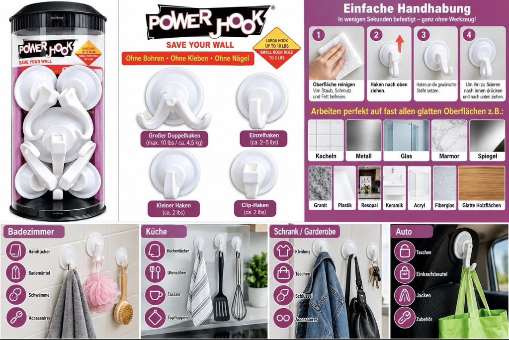 Saugnapfhaken Set – Haken ohne Bohren, Kleben & Nägel