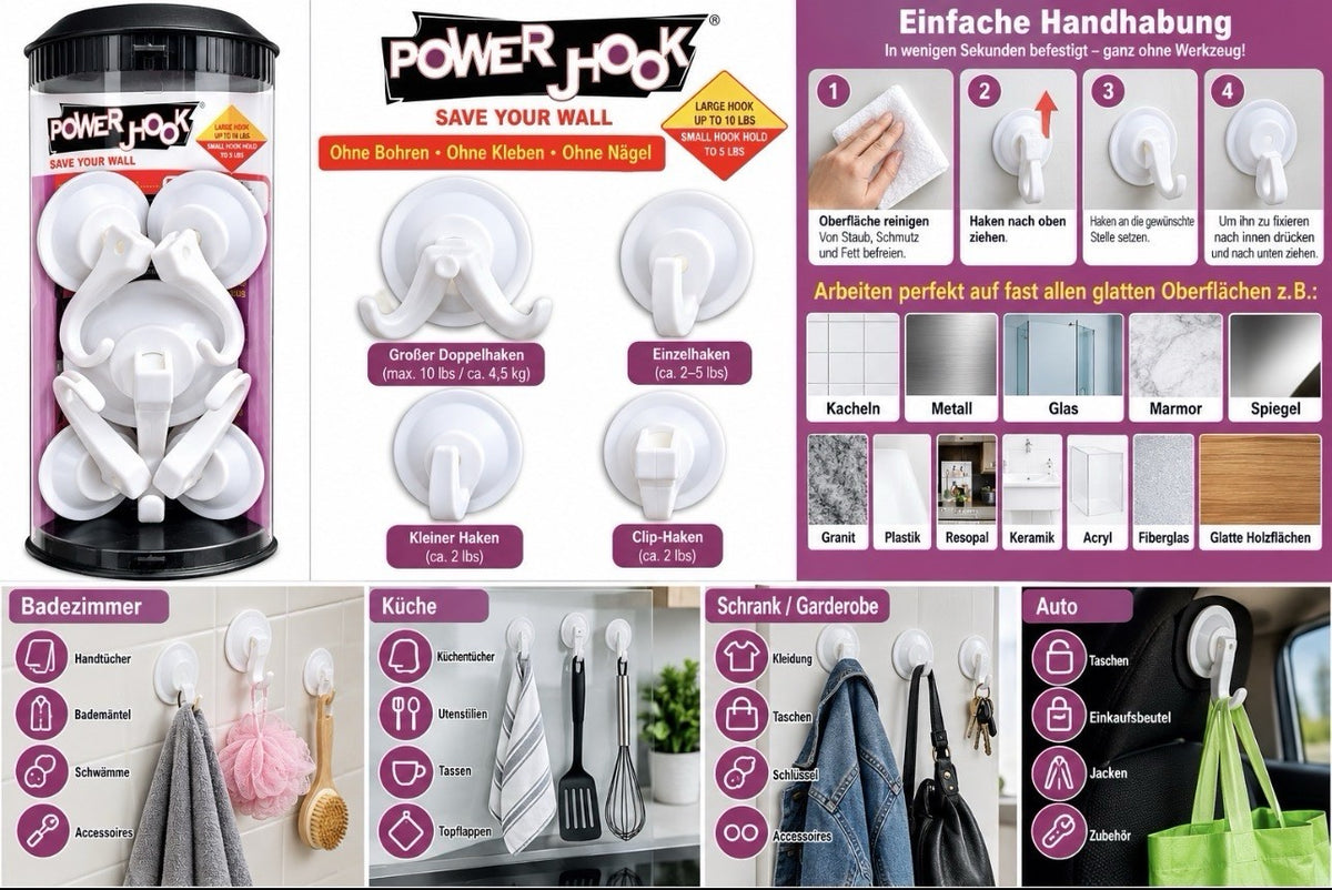 Saugnapfhaken Set – Haken ohne Bohren, Kleben & Nägel