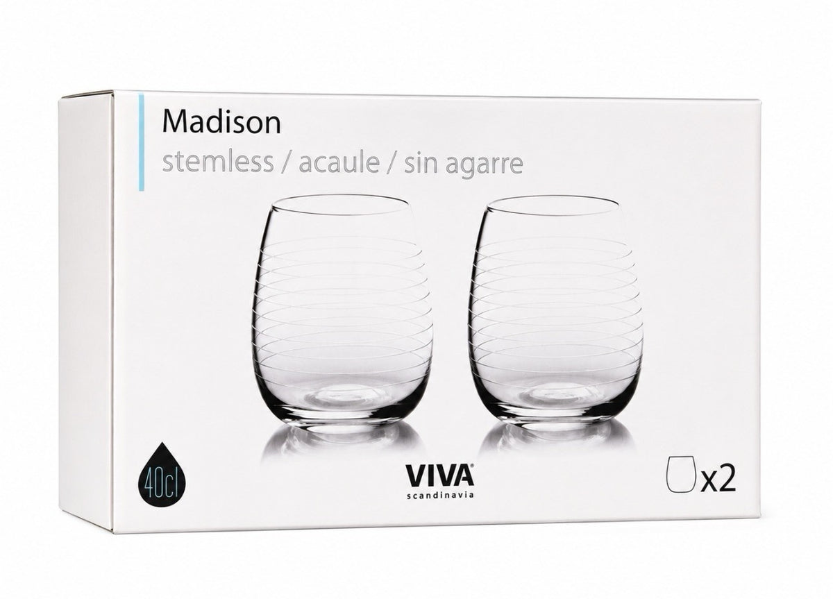 VIVA Scandinavia Madison Trinkgläser 2er Set 40 cl – Stemless Wassergläser