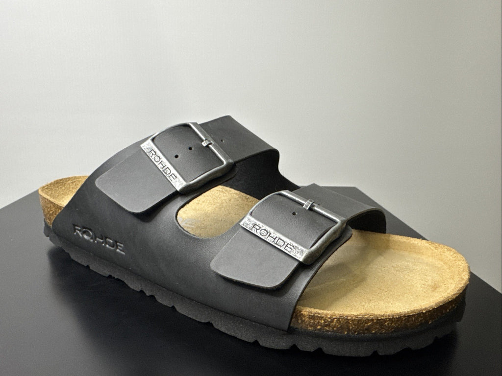 Rohde Herren Pantoletten Gr. 40 Leder Clogs Anthrazit 5920