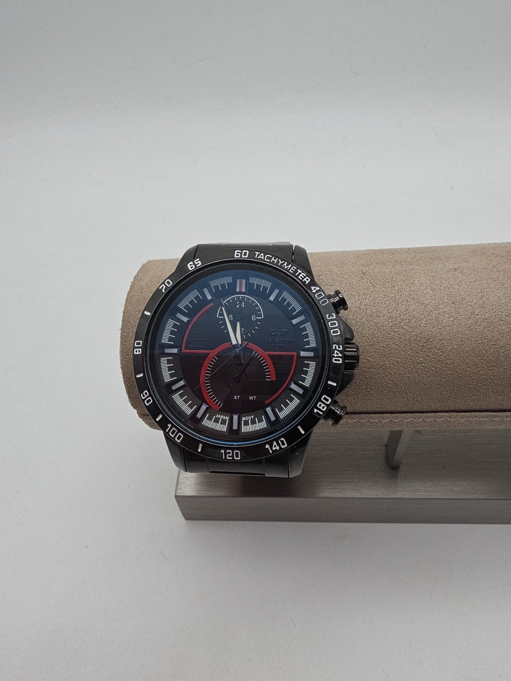 G&P Chronograph Herrenuhr – Edelstahl – Tachymeter – Schwarz/Rot – Quarz