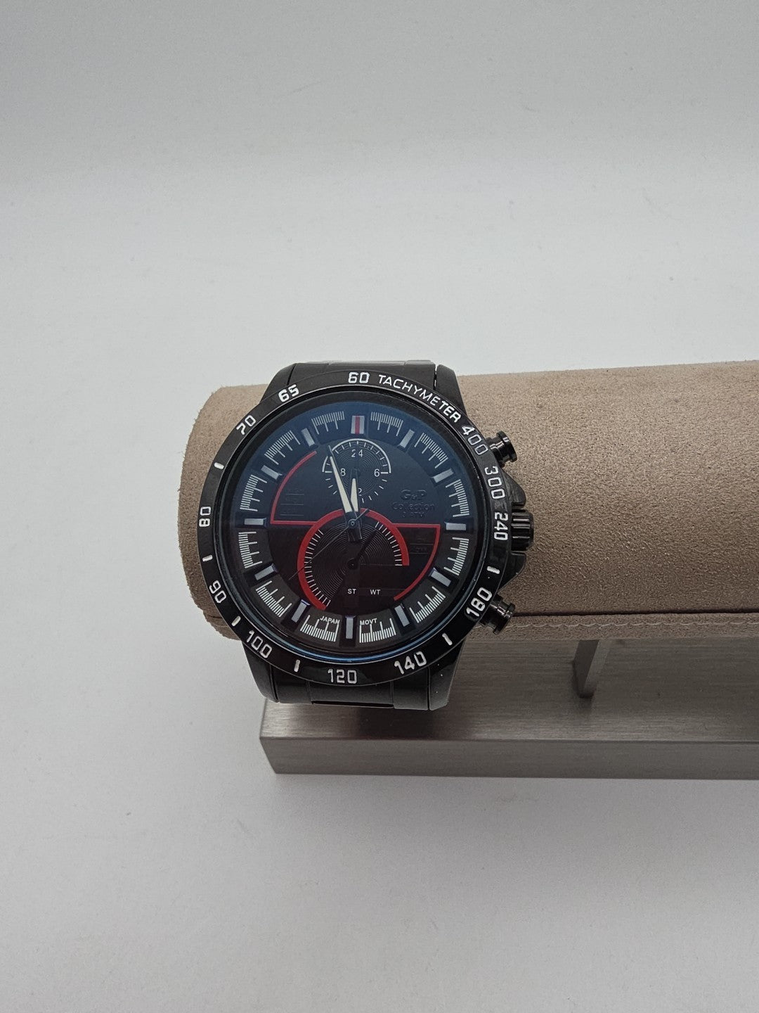 G&P Chronograph Herrenuhr – Edelstahl – Tachymeter – Schwarz/Rot – Quarz