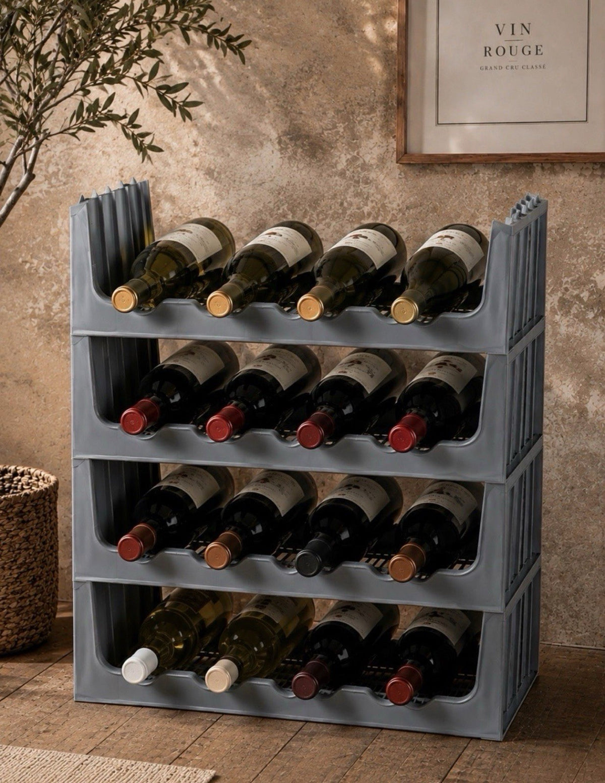 Flaschenregal Weinregal Grau Stapelbar,platzsparend, erweiterbar