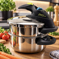 Schnellkochtopf Set 6L/4L Edelstahl  2 Töpfe Biodünsteinsatz