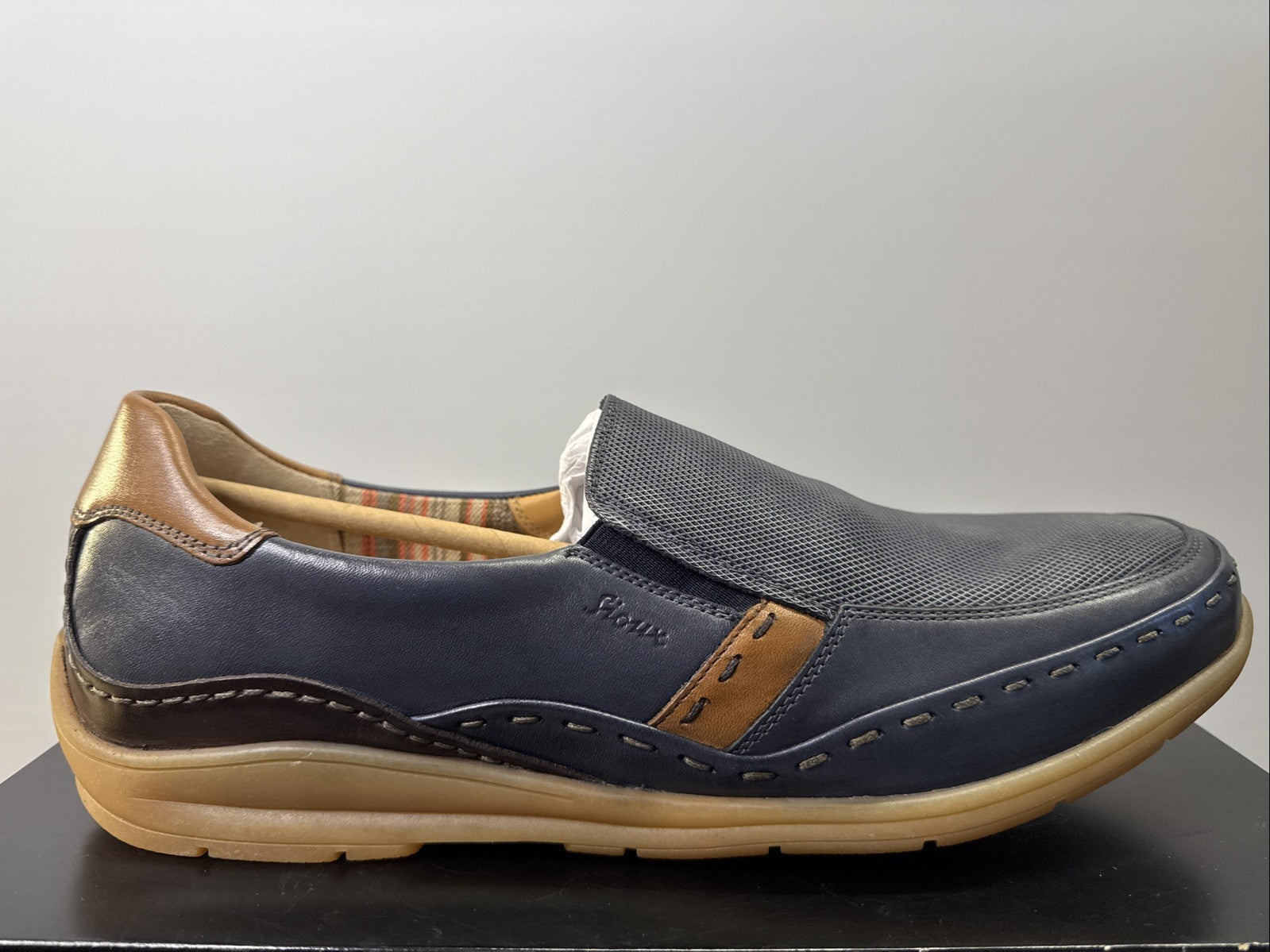 Sioux Hajoko-707 Herrenschuhe Gr. 43,5/9,5 Slipper Blau Leder