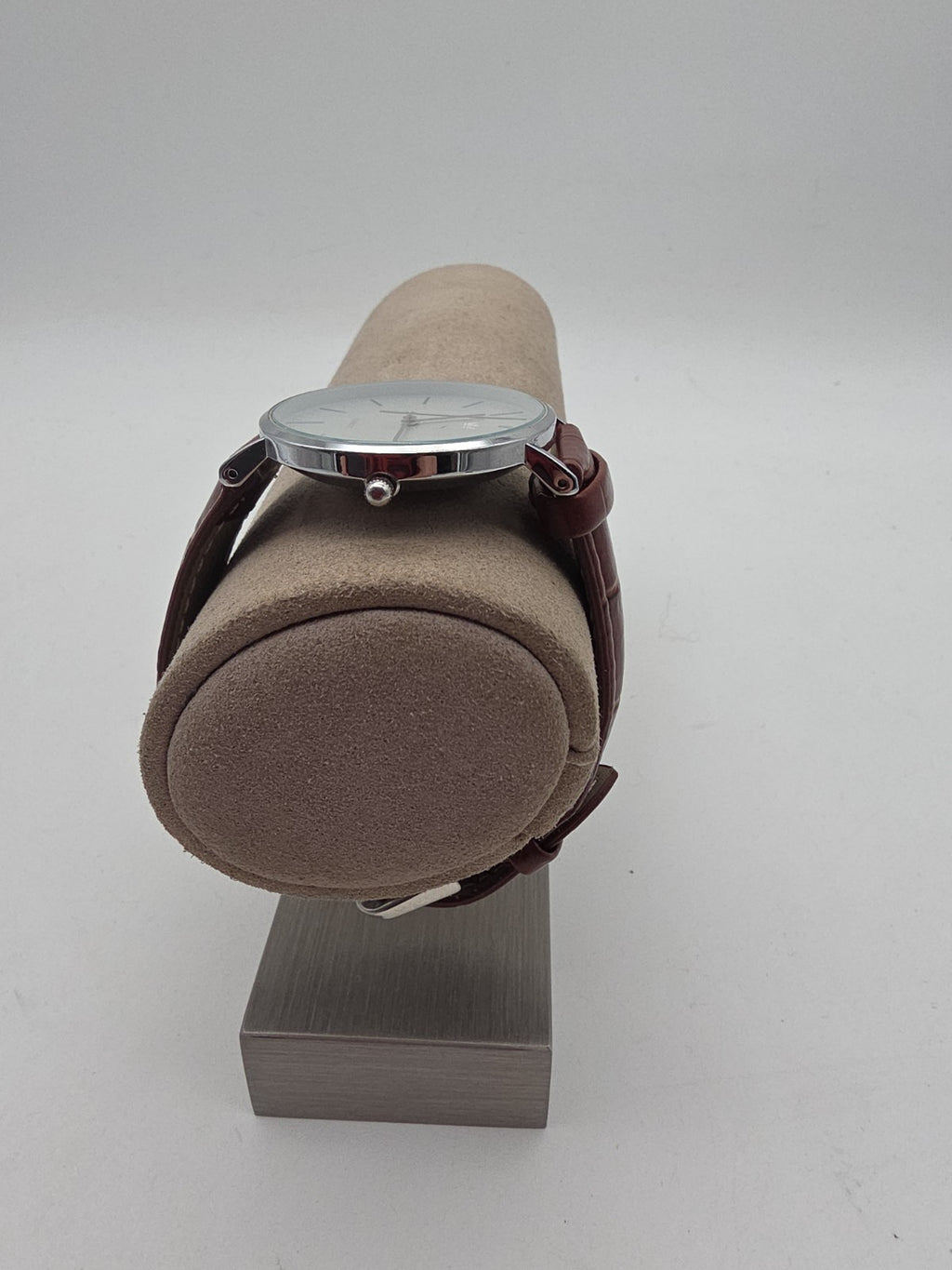 Minimalistische Herrenuhr – Rot-Rosé Zifferblatt – Lederarmband – Quarz