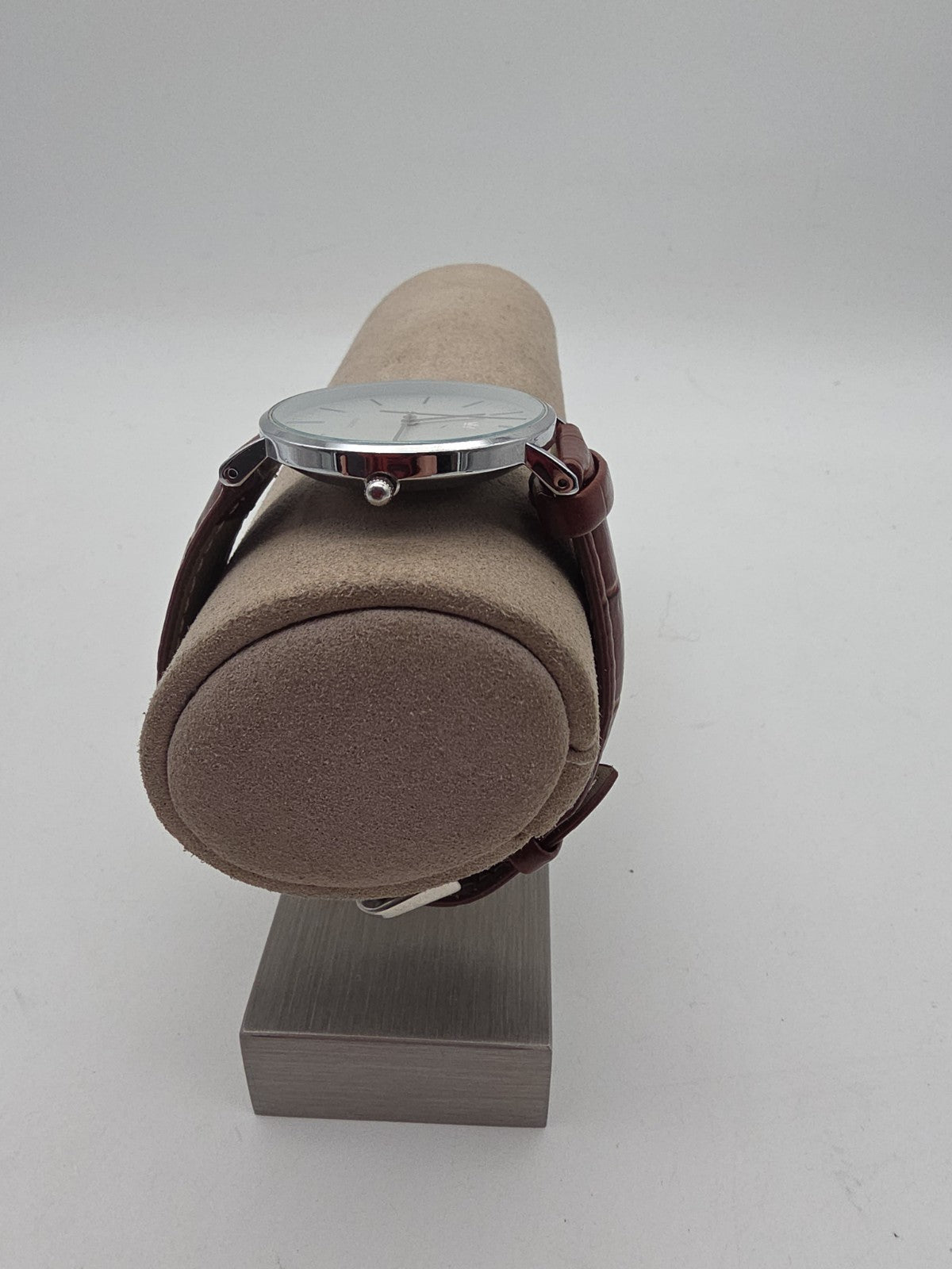 Minimalistische Herrenuhr – Rot-Rosé Zifferblatt – Lederarmband – Quarz