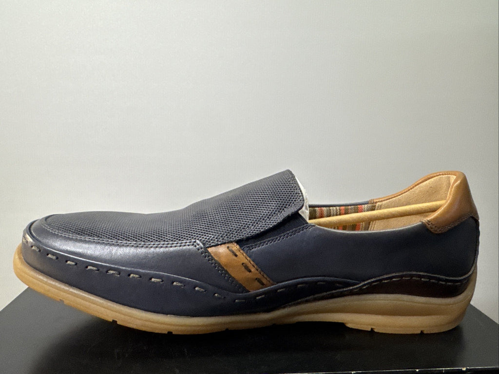 Sioux Hajoko-707 Herrenschuhe Gr. 45/11 Slipper Blau Leder