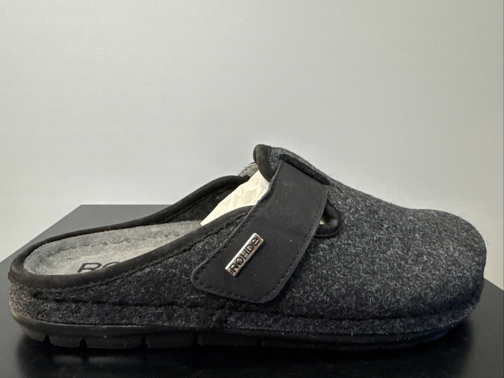 Rohde Herren Filz Pantolette Gr. 45 Schwarz Pantoffel Weite G 6741