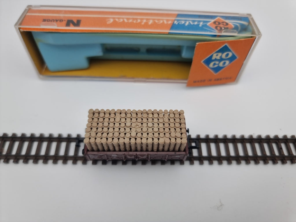 Roco 2313 Spur N Offener Güterwagen / Hochbordwagen, mit Holz beladen OVP