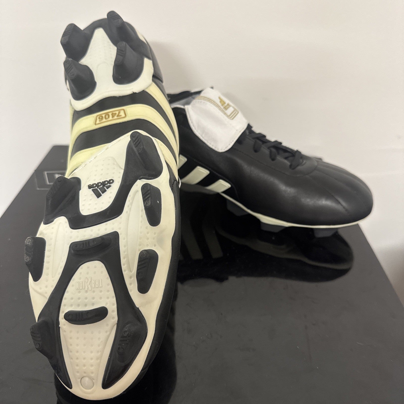 Vintage Adidas Predator 7406 FG 2005 Eur 43 1/3  UK 9 Schwarz