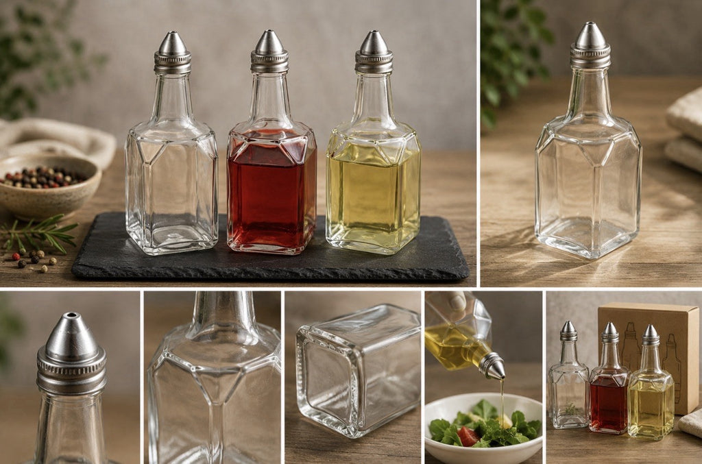 HENDI Essig- und Ölflasche, quadratisch, Glasflasche 0,18cl