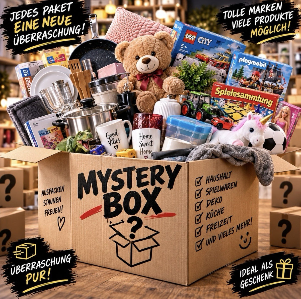 Mystery Paket Box - 10 hochwertige Artikel mit hohem Wiederverkaufswert, Neuware