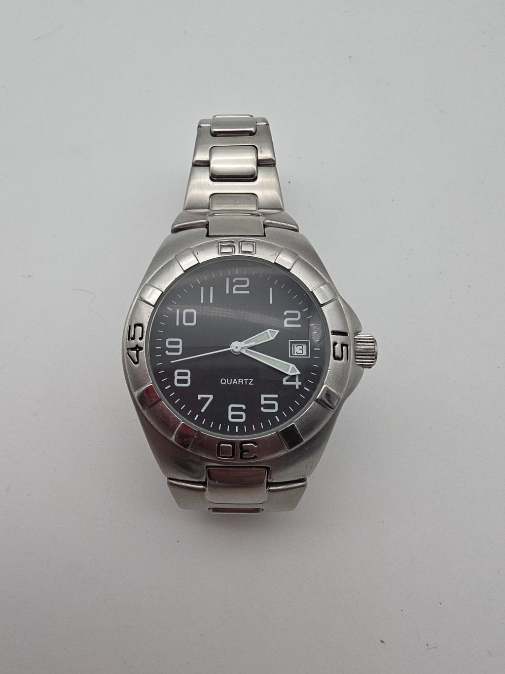 Herren Quarz Uhr Edelstahl Schwarz Datum Taucherstil