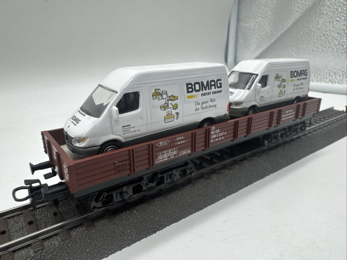 Märklin 4473 H0 Niederbordwagen Rlmms DB Beladen Mit Schuco Sprinter #456