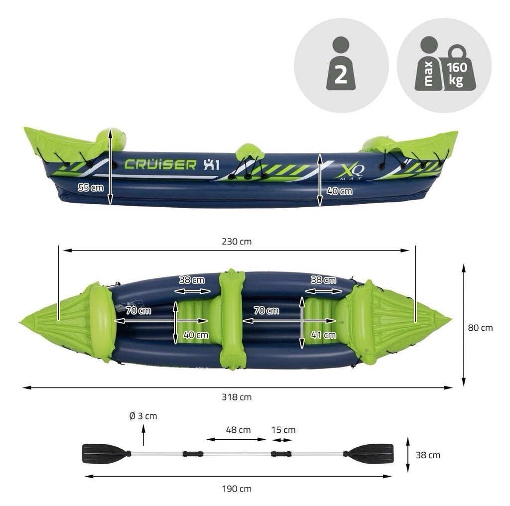 Aufblasbares  Kayak + Paddel Polypro Inflatable Kayak Freizeitkayak 2 Personen