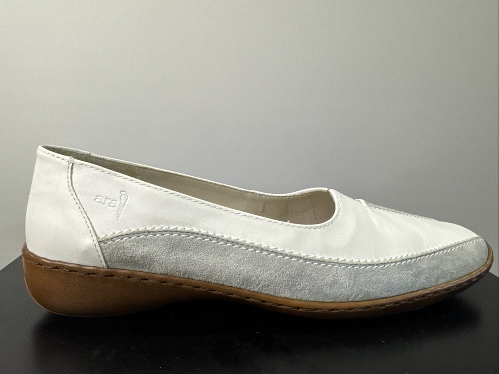 Ara Damenschuh Gr. 8 Halbschuh Weiß Leder Slip On