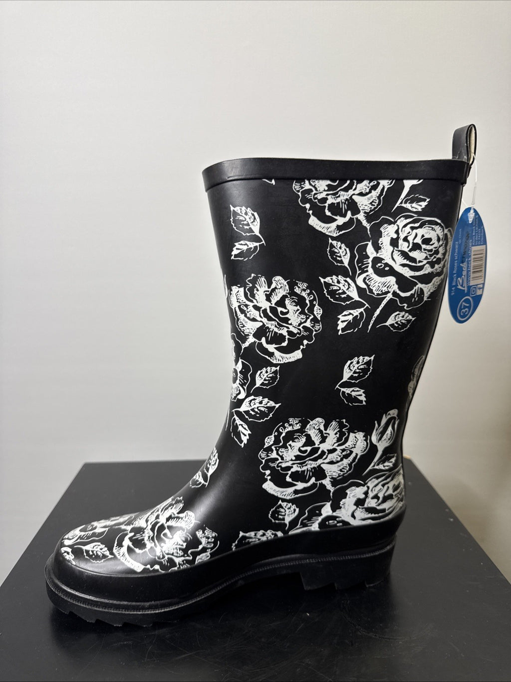 Black Roses Rosen Damen Gummistiefel Gr. 42 Regenstiefel schwarz-weiß