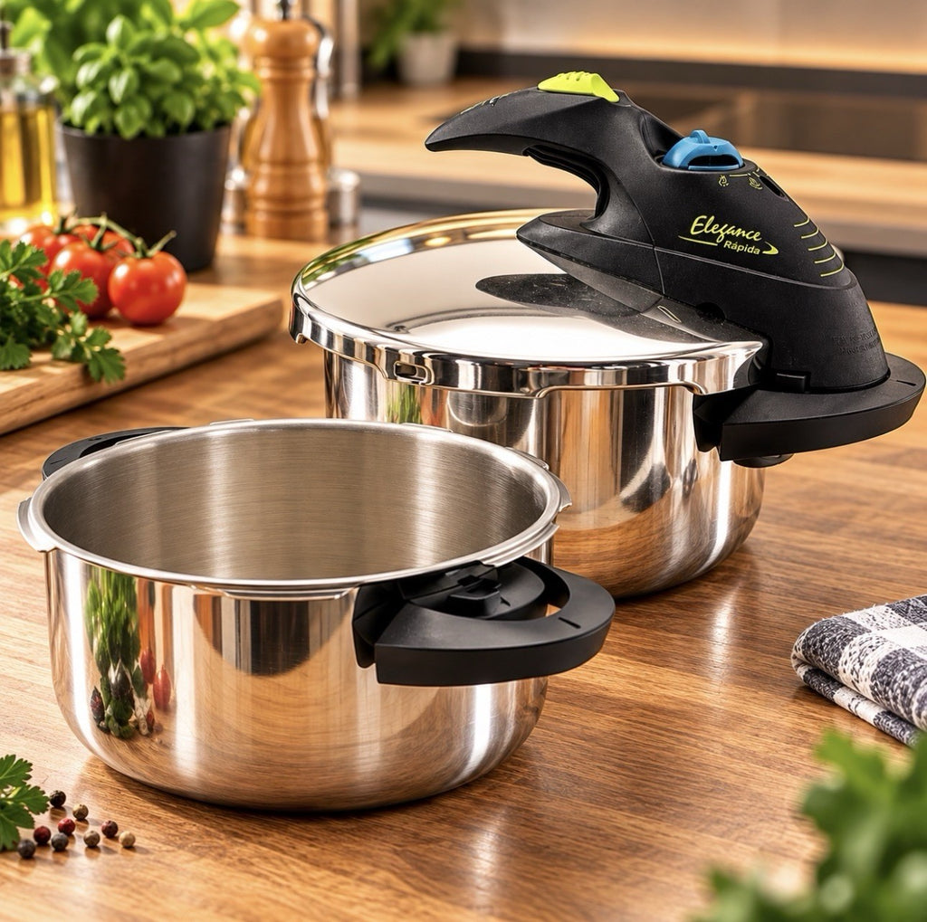 Schnellkochtopf Set 6L/4L Edelstahl  2 Töpfe Biodünsteinsatz