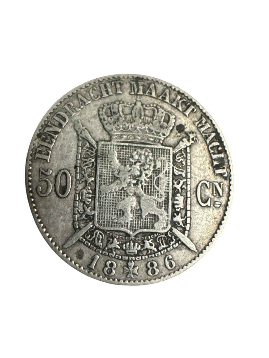 Belgien Leopold 50 Centimes 1886 Silber  2,5 g Münze Original