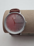 Minimalistische Herrenuhr – Rot-Rosé Zifferblatt – Lederarmband – Quarz