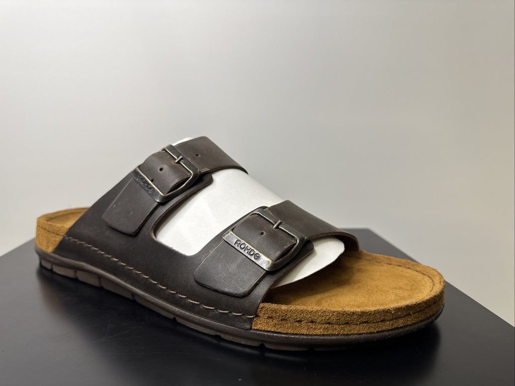 Rohde Herren Pantoletten Gr. 46 Leder Clogs Mocca 5918