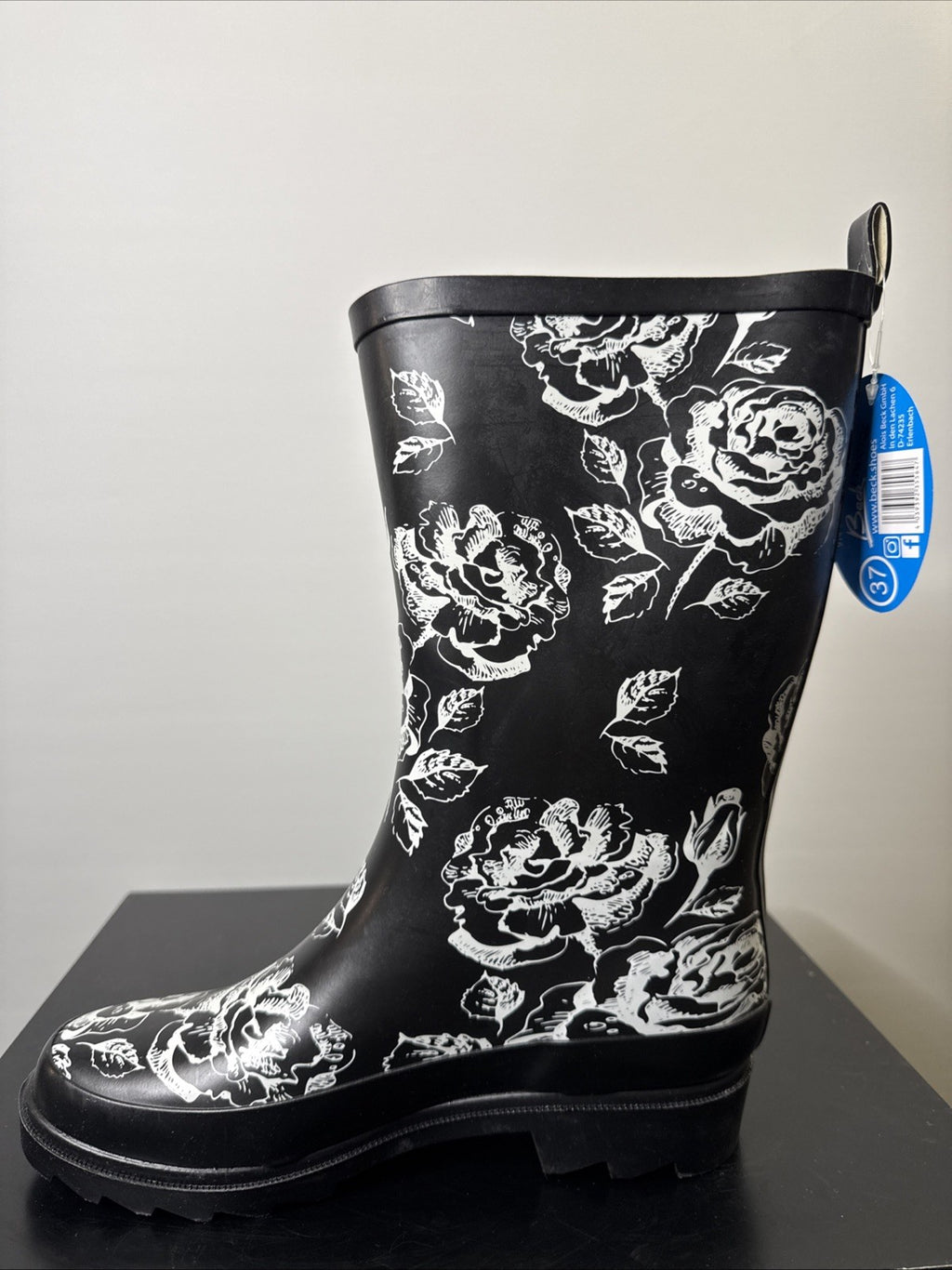 Black Roses Rosen Damen Gummistiefel Gr. 37 Regenstiefel schwarz-weiß