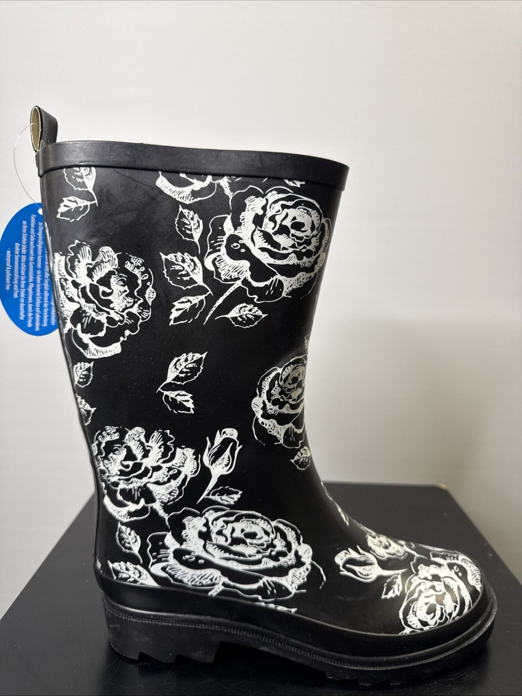 Black Roses Rosen Damen Gummistiefel Gr. 42 Regenstiefel schwarz-weiß
