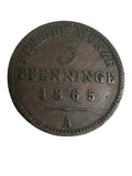Preussen 3 Pfennig 1865 Kupfer  Original Münze