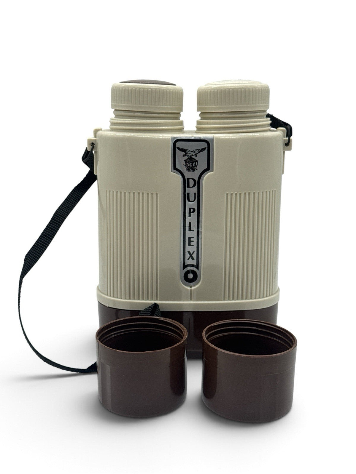 2 Thermosflaschen mit 2 Trinkbechern & Tragegurt – Beige/Braun