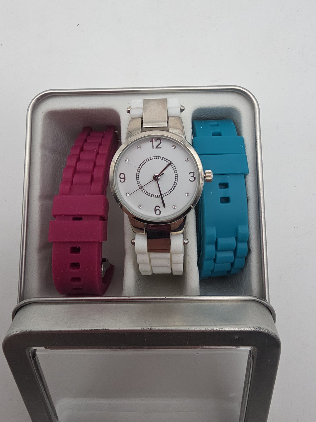 Damen Armbanduhr Set 3-teilig – Quarz – mit Wechselarmbändern – Geschenkbox –...