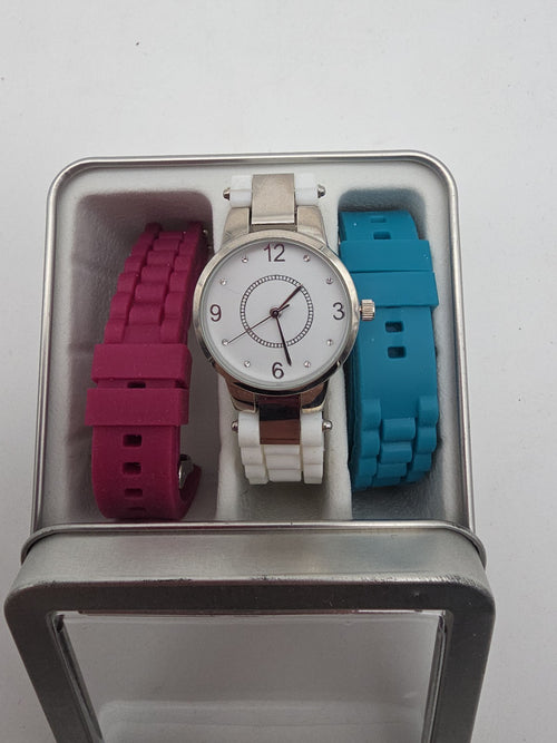 Damen Armbanduhr Set 3-teilig – Quarz – mit Wechselarmbändern – Geschenkbox –...