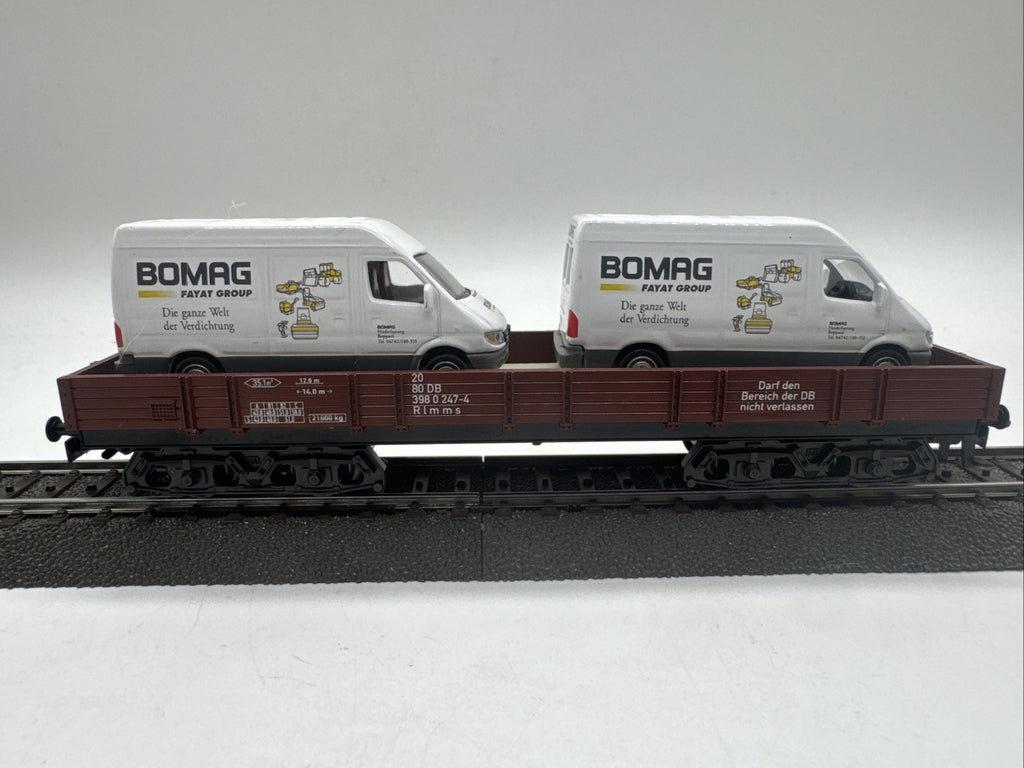 Märklin 4473 H0 Niederbordwagen Rlmms DB Beladen Mit Schuco Sprinter #456