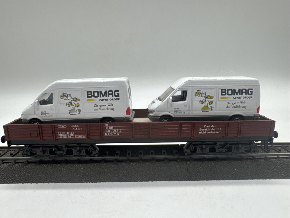 Märklin 4473 H0 Niederbordwagen Rlmms DB Beladen Mit Schuco Sprinter #456