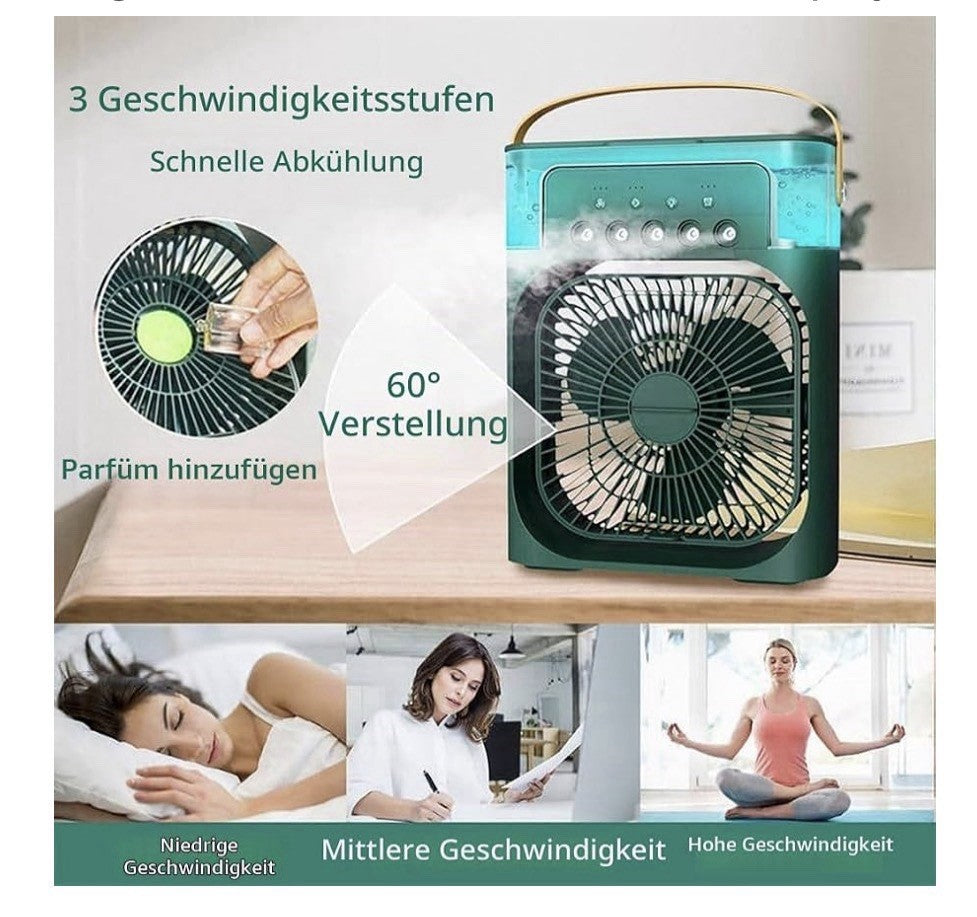 3-in-1 Portable Air Cooler Fan USB Mini Air Conditioner Humidifier LED Light