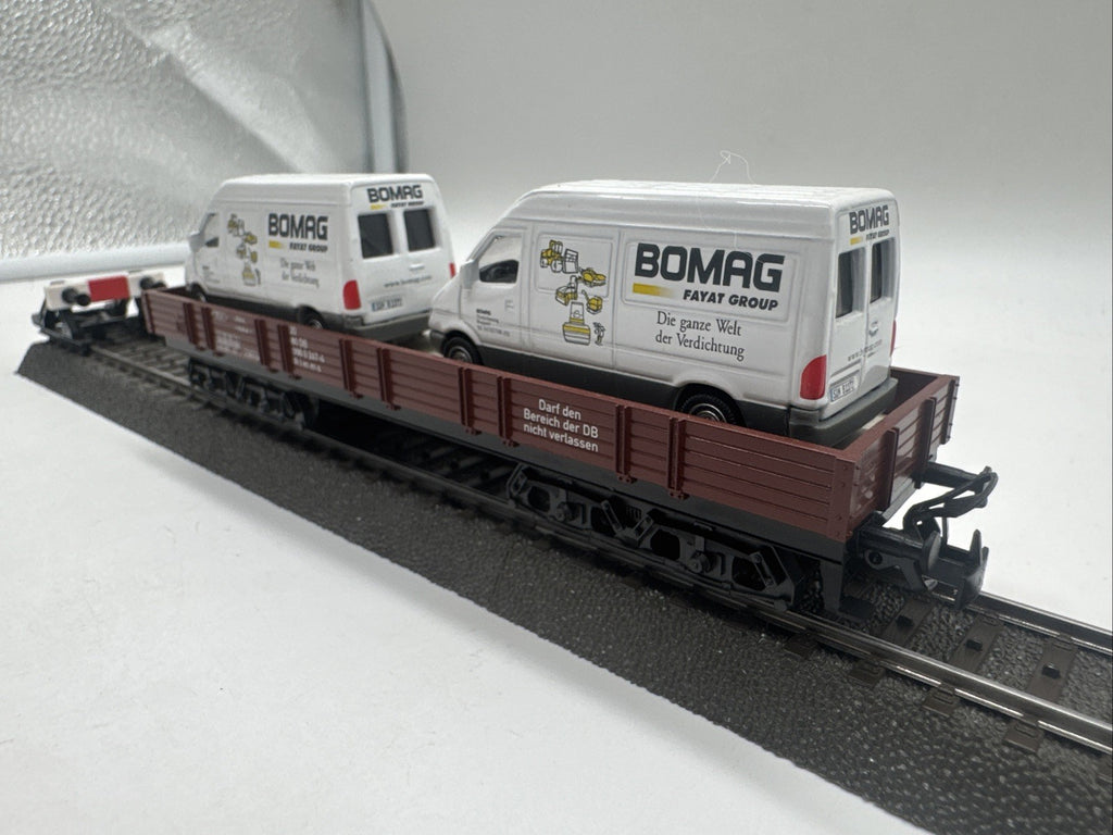 Märklin 4473 H0 Niederbordwagen Rlmms DB Beladen Mit Schuco Sprinter #456