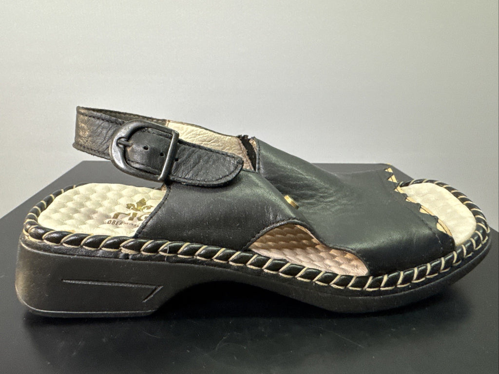 Rieker Sandale Gr. 37 Leder Slip On Schwarz