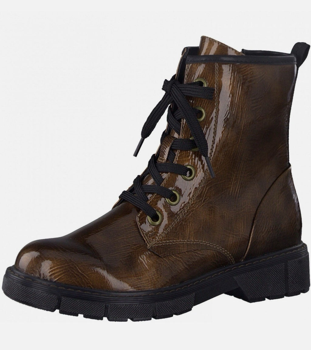 Marco Tozzi Damen Stiefeletten Biker Boots Chukka Boots Stiefel Schnürboot Lack