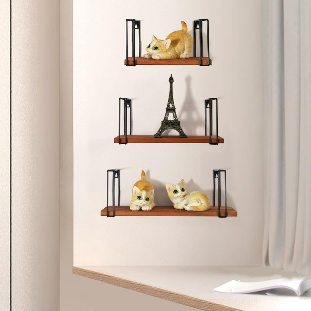 Coradoma Wandregal 3er Set Braun - Hängeregal für Deko Wohnzimmer Modern 43/33/23cm | Gewürzregal Bücherregal Küchenregal | Schweberegal zur Dekoration Zimmer Aesthetic Wanddeko