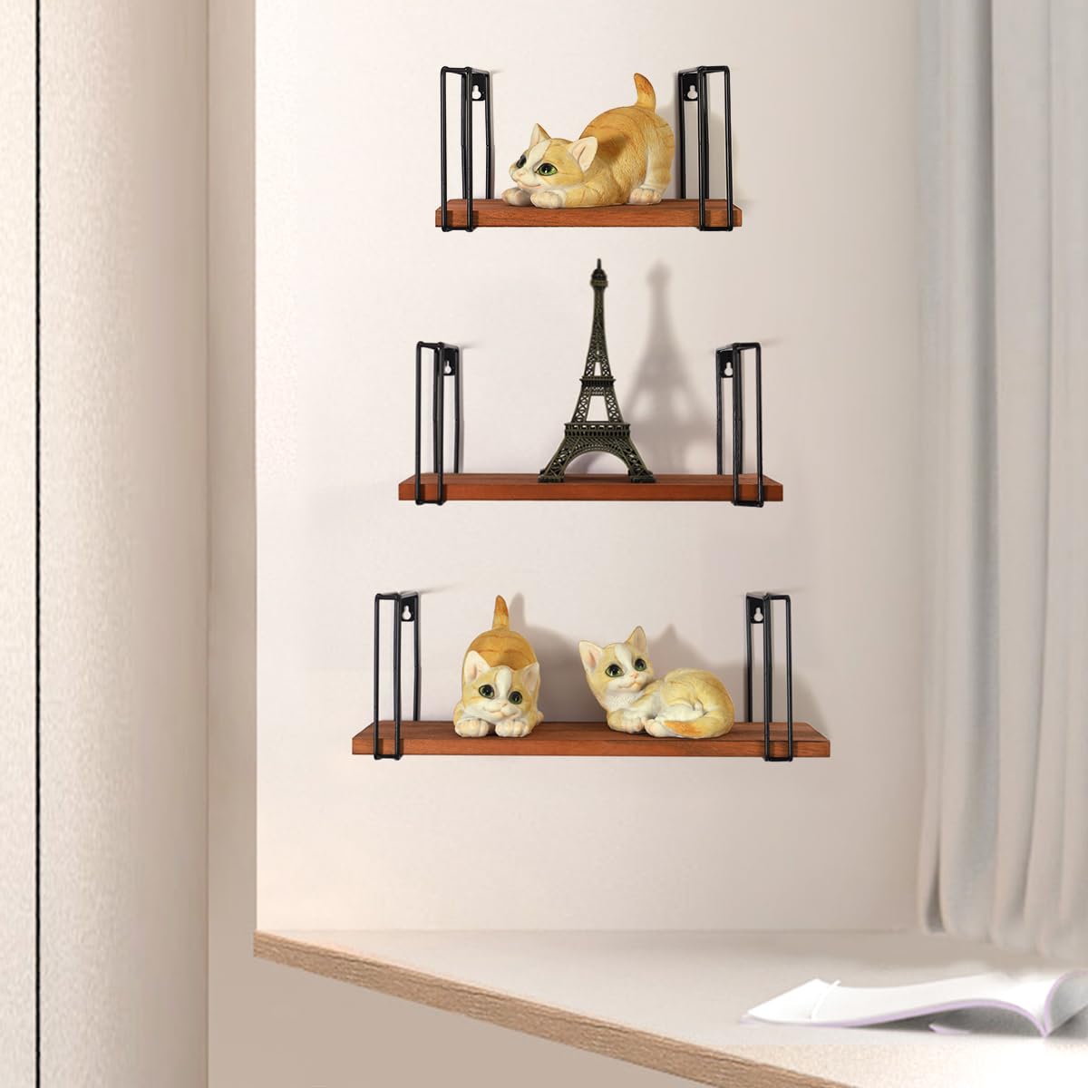 Coradoma Wandregal 3er Set Braun - Hängeregal für Deko Wohnzimmer Modern 43/33/23cm | Gewürzregal Bücherregal Küchenregal | Schweberegal zur Dekoration Zimmer Aesthetic Wanddeko