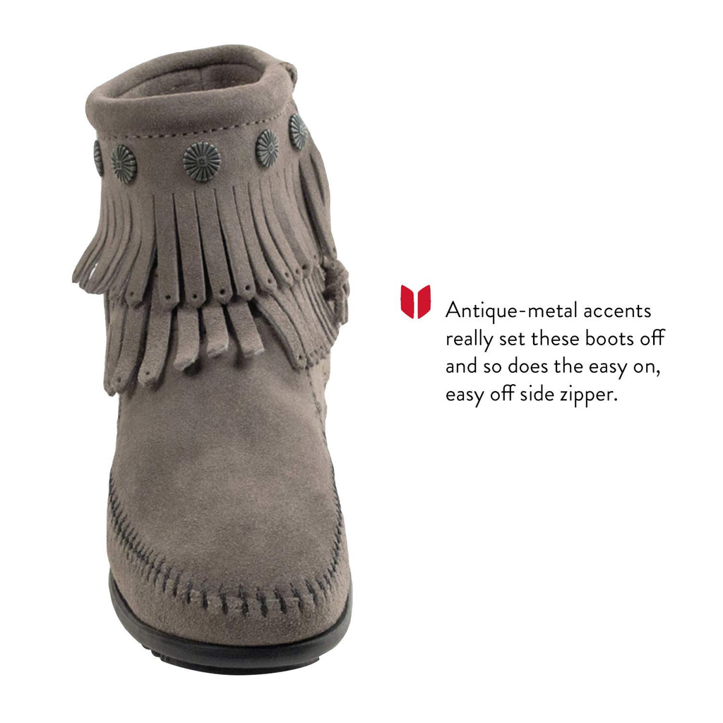 Minnetonka Double Fringe Side Zip Boot 691T Damen Stiefel