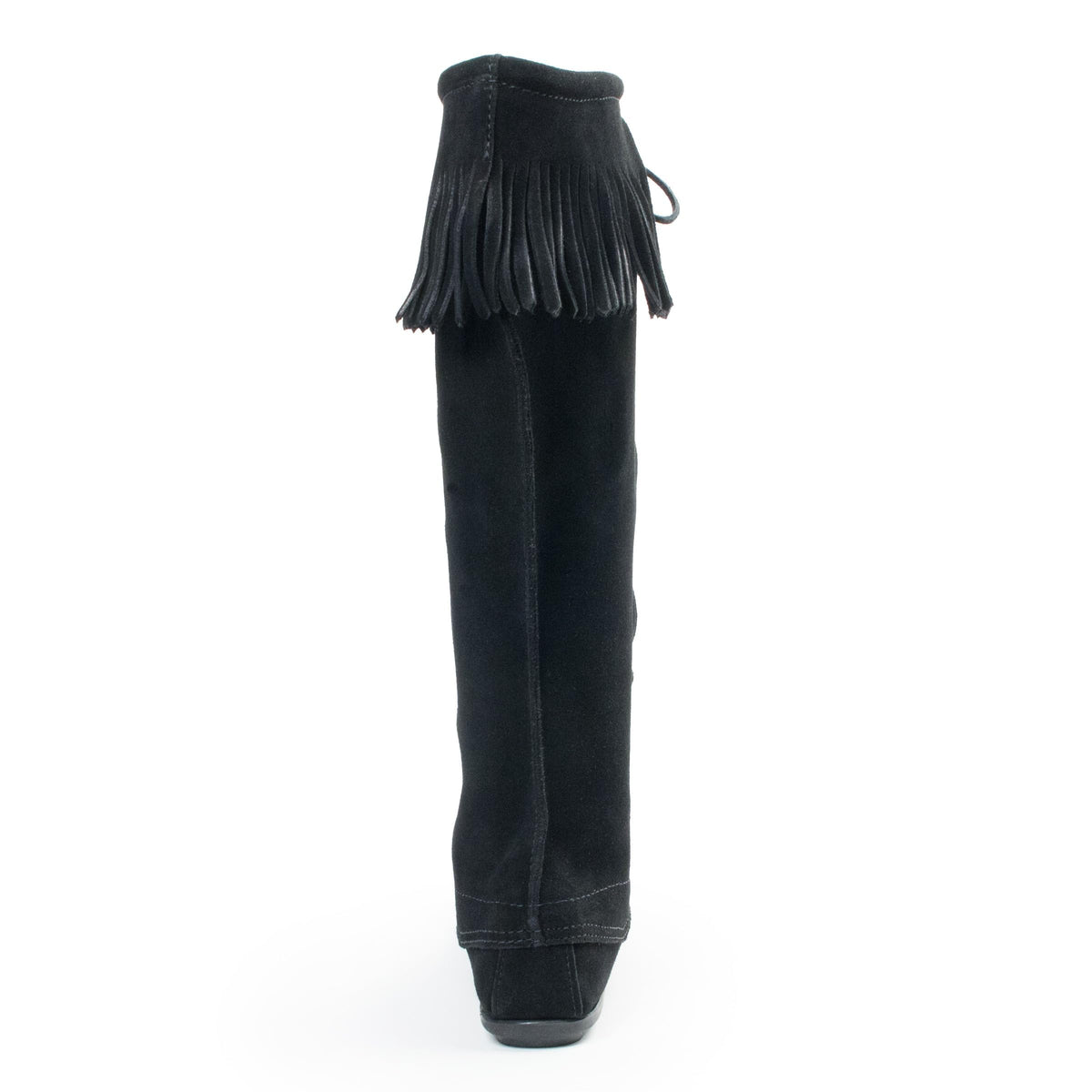 Minnetonka Front Lace Knee High Boot, Damen Langschaft Mokassin Boots, Schwarz (Black), 39 EU
