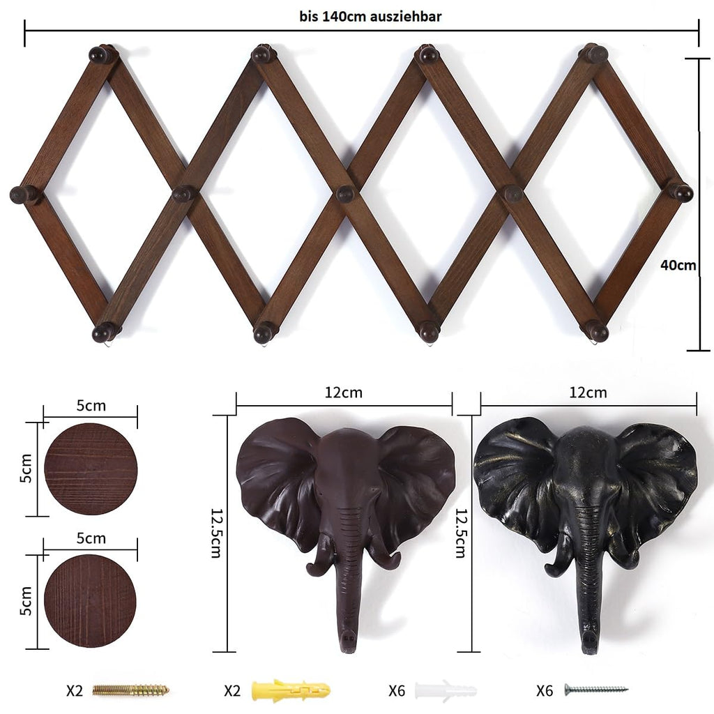 Coradoma Garderobenleiste ausziehbar bis 140cm Braun Holz | Jackenhalterung Jackenständer Wandgarderobe faltbar | Kleiderständer für die Wand, Garderobenstange Kleiderstange für Garderobe