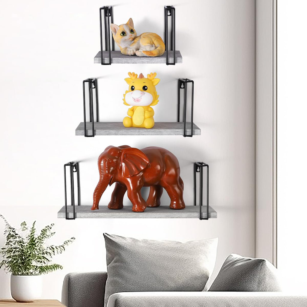 Coradoma Wandregal 3er Set Grau - Hängeregal für Deko Wohnzimmer Modern 43/33/23cm | Gewürzregal Bücherregal Küchenregal | Schweberegal zur Dekoration Zimmer Aesthetic Wanddeko