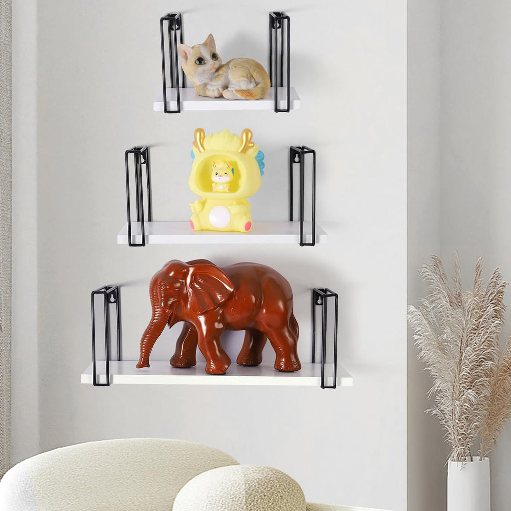 Coradoma Wandregal 3er Set Weiß - Hängeregal für Deko Wohnzimmer Modern 43/33/23cm | Gewürzregal Bücherregal Küchenregal | Schweberegal zur Dekoration Zimmer Aesthetic Wanddeko