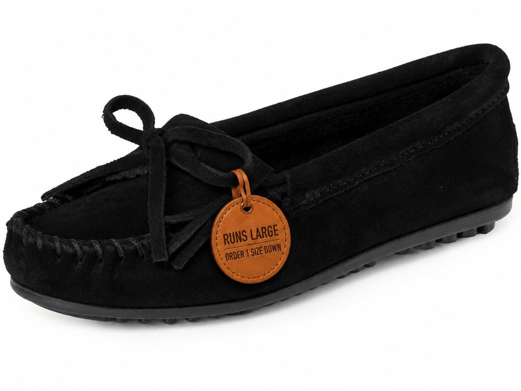 Minnetonka Damen Kilty Suede Moc Mokassin, Schwarz